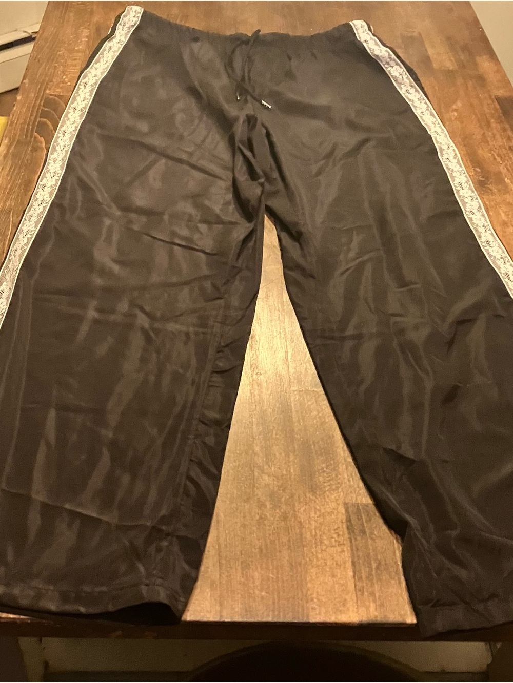 NEW Ardene Black Joggers track pants White Lace-Style Side Trim L
